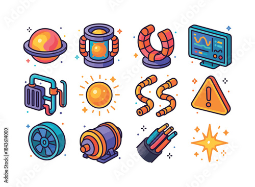 Fusion Reactor Icons. Fusion Reactor. Colorful isometric vector