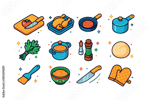 Feast Preparation Icons. Feast Preparation. Colorful isometric v