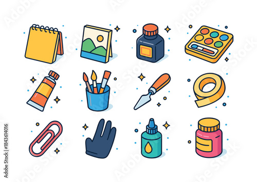 Colorful Illustration Supplies Grid. Illustration Supplies. Colo