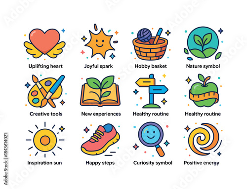 Colorful Life Icons. Life Enrichment. Colorful isometric vector