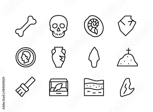 Archaeological Icon Set. Remains. Line icon set of Remains: bone