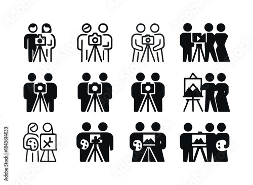 Couples' Hobby Icons. Couples sharing hobbies like photography,