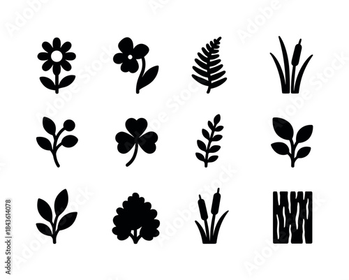 Glade Plant Icons. Glade plants. Solid icon set of glade plants: