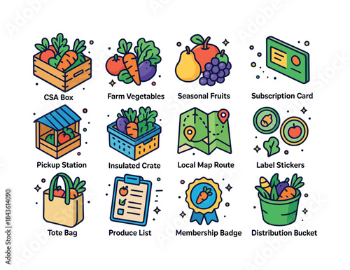 Community Agriculture Icons. Community-supported agriculture. Co