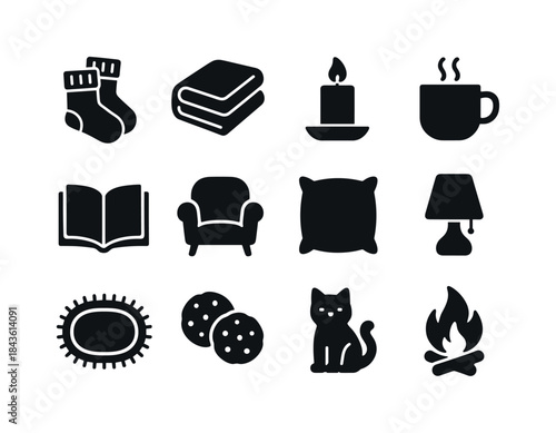 Hygge Icons Collection. Hygge Lifestyle. Solid icon set of Hygge
