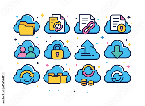 Isometric Cloud Icons. Cloud Collaboration. Colorful isometric v