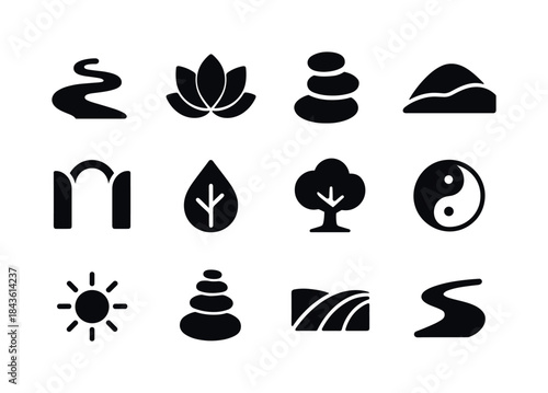 Serene Light Icon Set. Serene light trails. Solid icon set of se