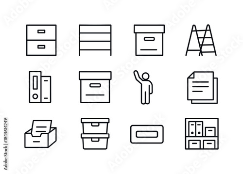 Office Storage Icons. Office Storage. Line icon set of Office St