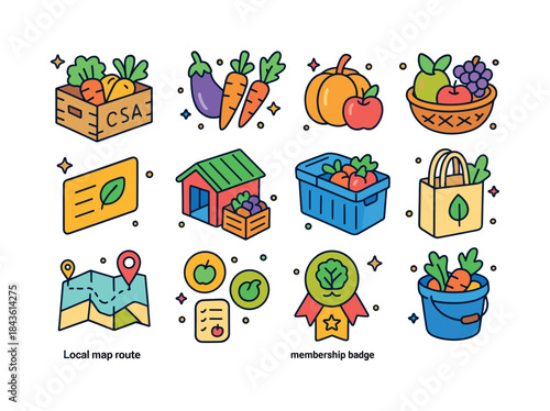 Community Agriculture Icons. Community-supported agriculture. Co