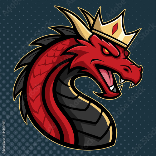 Regal Dragon Mascot Illustration with Golden Crown, Symbolizing Power and Majestic Fantasy