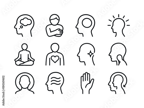 Self-Reflection Icon Set. Self-Reflection. Line icon set of Self