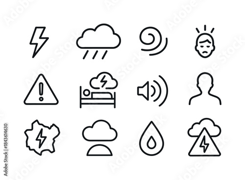 Stormy Mood Icons. Stormy Mood. Line icon set of Stormy Mood: th