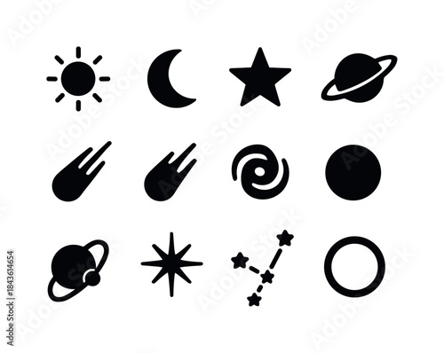 Celestial Icons Grid. Celestial icons. Solid icon set of celesti