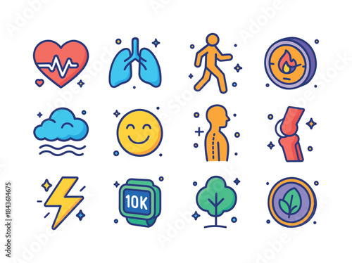 Icons of Walking Benefits. The Benefits of Walking Every Day. Co