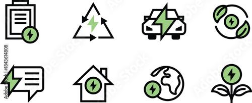 Minipack Vector Icons set of Electricity, bill, EV, charger, eco, renewable energy for Websites, Mobile Apps, UI UX, User Interfaces, and Digital Asset
