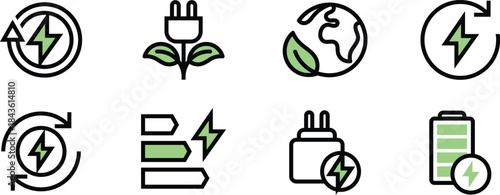 Minipack Vector Icons set of charger, battery, renewable energy, electricity, for Websites, Mobile Apps, UI UX, User Interfaces, and Digital Asset