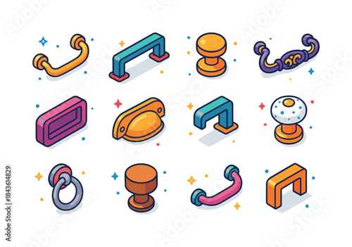 Colorful Drawer Handles. Drawer handle. Colorful isometric vecto