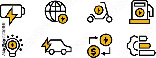 Minipack Vector Icons set of Electricity, electric car, EV, lamp, charger, renewable energy for Websites, Mobile Apps, UI UX, User Interfaces, and Digital Asset