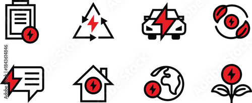 Minipack Vector Icons set of Electricity, EV, lamp, charger, electric car, renewable energy for Websites, Mobile Apps, UI UX, User Interfaces, and Digital Asset
