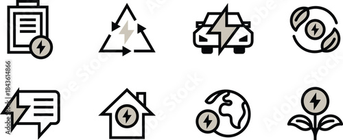 Minipack Vector Icons set of Electricity, renewable, bill, EV, charger, eco energy for Websites, Mobile Apps, UI UX, User Interfaces, and Digital Asset