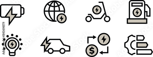 Minipack Vector Icons set of Electricity, renewable energy, scooter, lamp, car charger, electric car for Websites, Mobile Apps, UI UX, User Interfaces, and Digital Asset