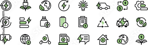 Editable Collection Vector Icons set of Electricity for Websites, Mobile Apps, UI UX, User Interfaces, and Digital Asset