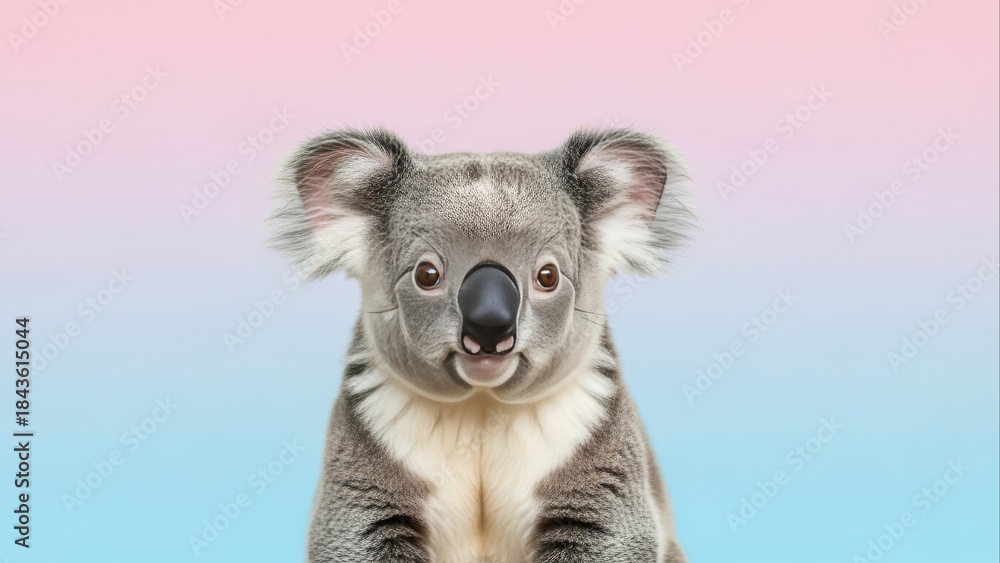Fototapeta premium Cute Koala Portrait on Soft Pastel Background