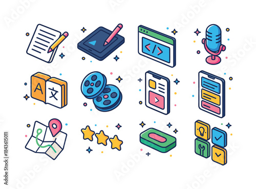 Digital Gig Icons. Digital Gig Work. Colorful isometric vector i