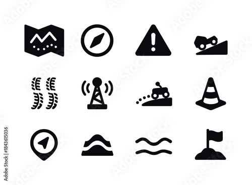 Martian Navigation Icons. Navigating Martian terrain. Solid icon
