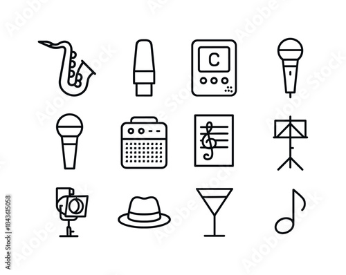 Musician Tool Icons. Musician tools. Line icon set of Musician t