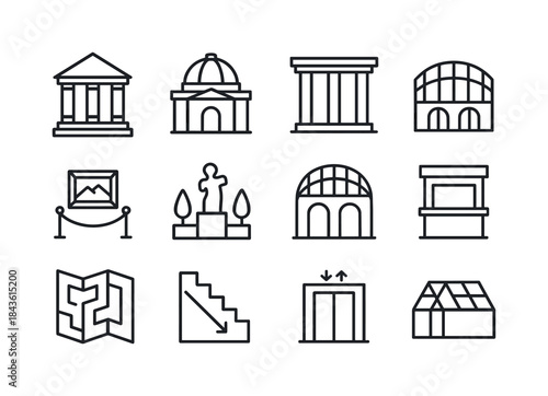 Museum Icon Set. Museum Architecture. Line icon set of museum ar