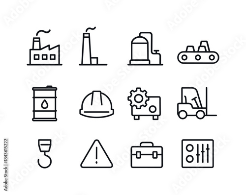 Industrial Icon Set. Industrial site. Line icon set of Industria