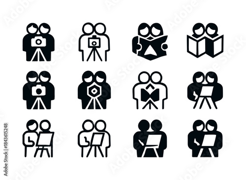 Couples' Hobby Icons. Couples sharing hobbies like photography,