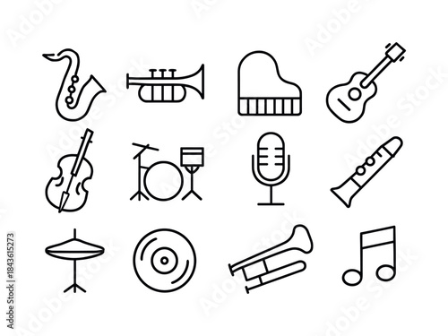 Jazz Instrument Icons. Jazz Instruments. Line icon set of Jazz I