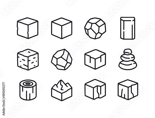 Boxy Nature Icons. Boxy structures in nature. Line icon set of b
