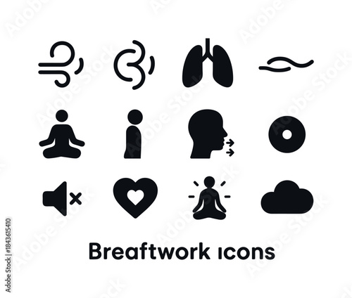 Breathwork Icon Set. Breathwork. Solid icon set of breathwork: i