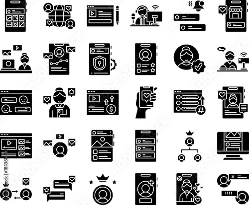 Social Media Marketing Glyph Icon Vector Set