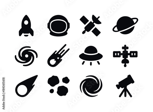 Space Icons Collection. Space. Solid icon set of Space: rocket,