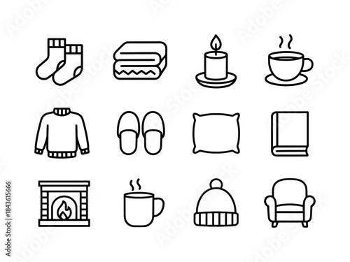 Cozy Comfort Icons. Cozy Comfort. Line icon set of Cozy Comfort: