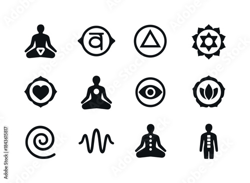Chakra Energy Icons. energy flow in human body (chakra represent