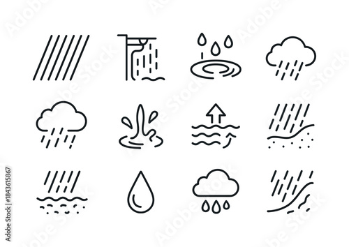 Heavy Rain Icons. Heavy Rain Effects. Line icon set of Heavy Rai