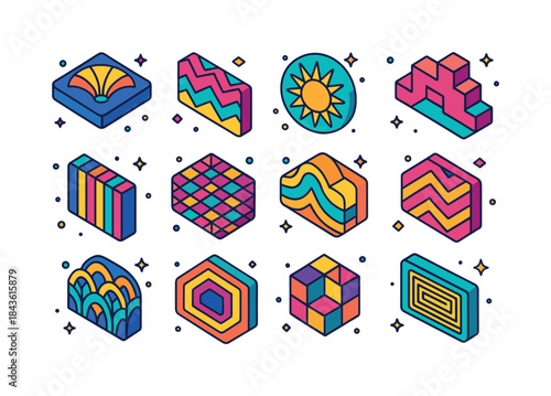 Colorful Deco Patterns. Deco patterns. Colorful isometric vector