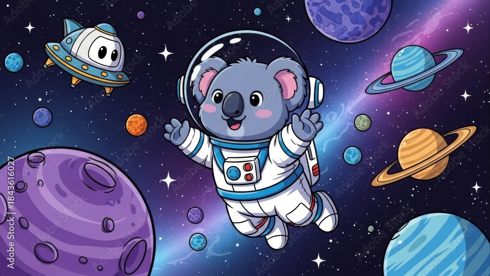 Fototapeta premium Cute Koala Astronaut Cartoon Space Illustration