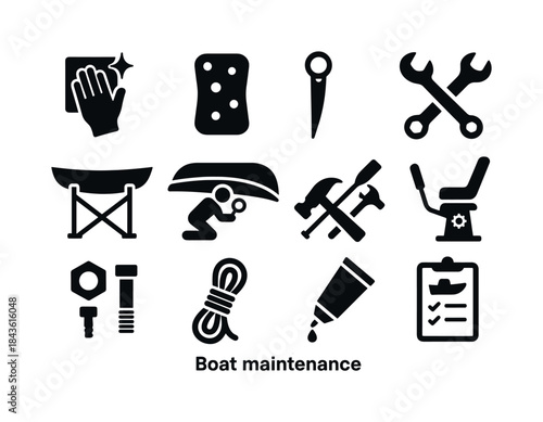 Boat Maintenance Icons. boat maintenance. Solid icon set of boat