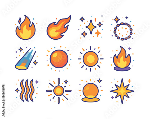 Fire & Light Icons. Fire & Light Icons. Colorful isometric vecto