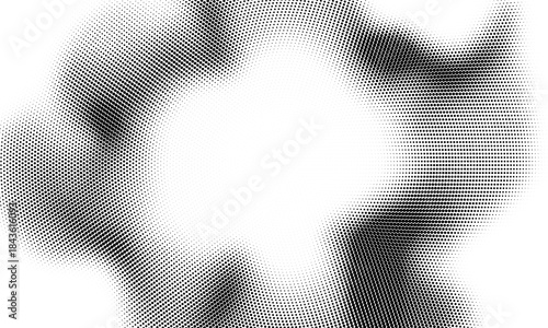 Dotted halftone texture background. Black and white pop art gradient overlay. Fading grunge gritty noise wallpaper. Weathered pixelated comic backdrop. Vector bitmap subtle vanishing surface retro