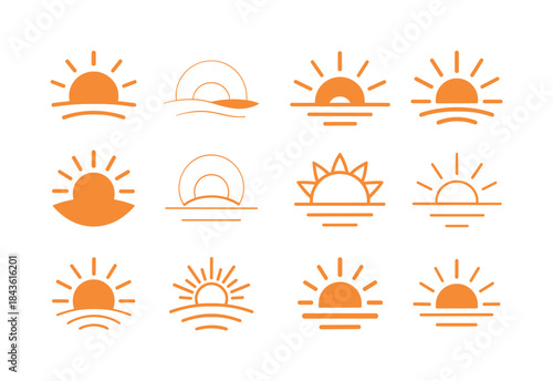 Sunrise Icon Set. Sunrise. Icon set. Set Logo of sunrise: radian
