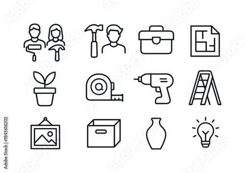 Couple Project Icons. Couples home projects. Line icon set of Co