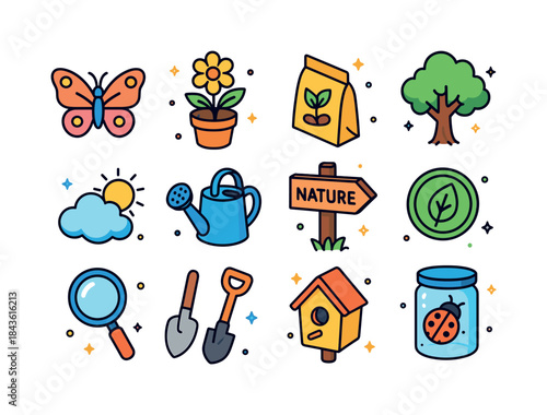Kids Nature Icons. Kids and nature. Colorful isometric vector ic