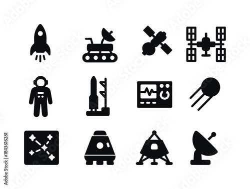 Space Exploration Icons. Space exploration. Solid icon set of Sp